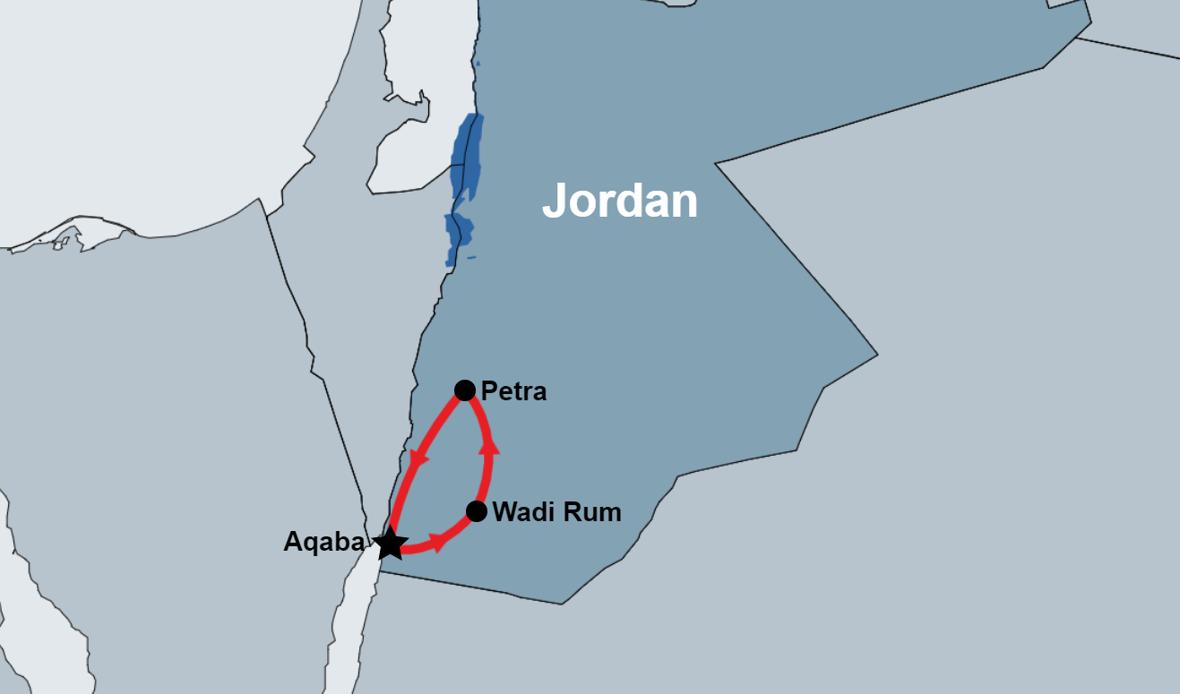 Petra Wadi Rum Tours from Aqaba map Petra Wadi Rum Tours from Aqaba map